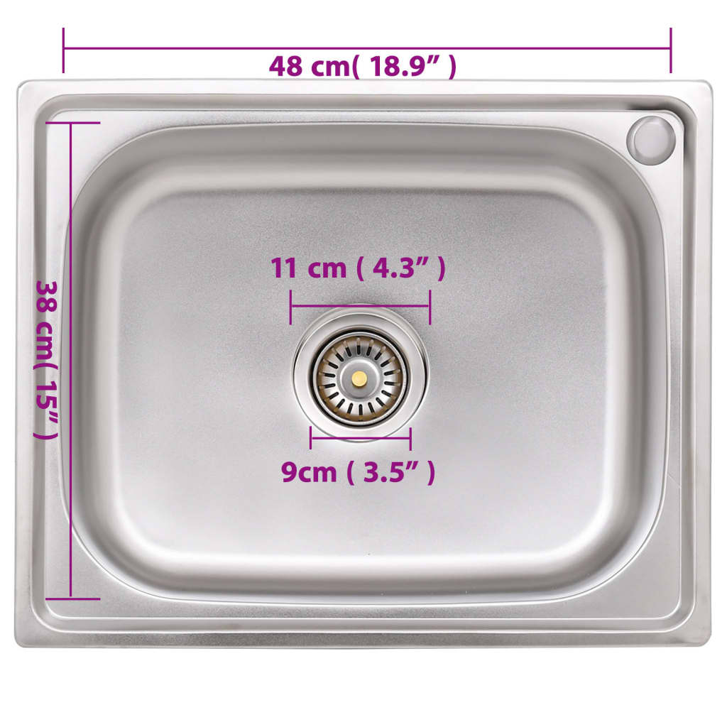 Camping sink, stainless steel, single bowl