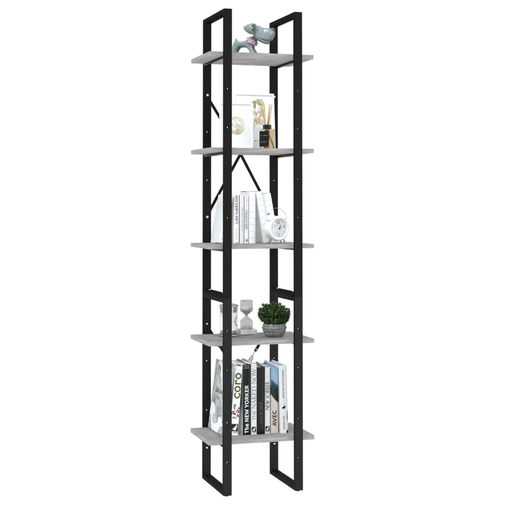 Bookcase, 5 shelves, concrete, 40x30x175cm, wood