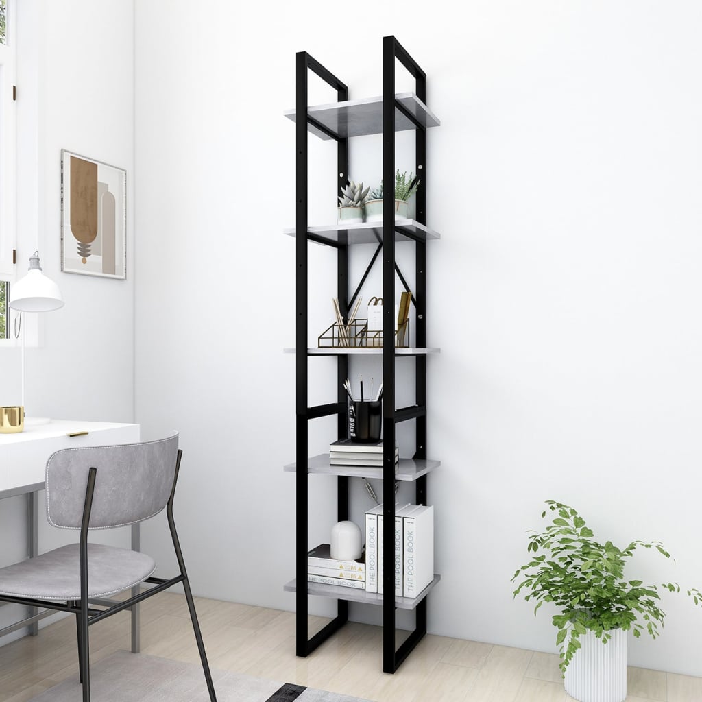Bookcase, 5 shelves, concrete, 40x30x175cm, wood
