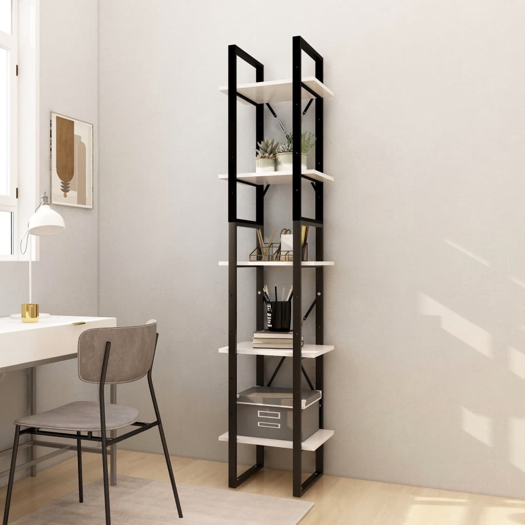 Bookcase, 5 shelves, white, 40x30x175cm, pine