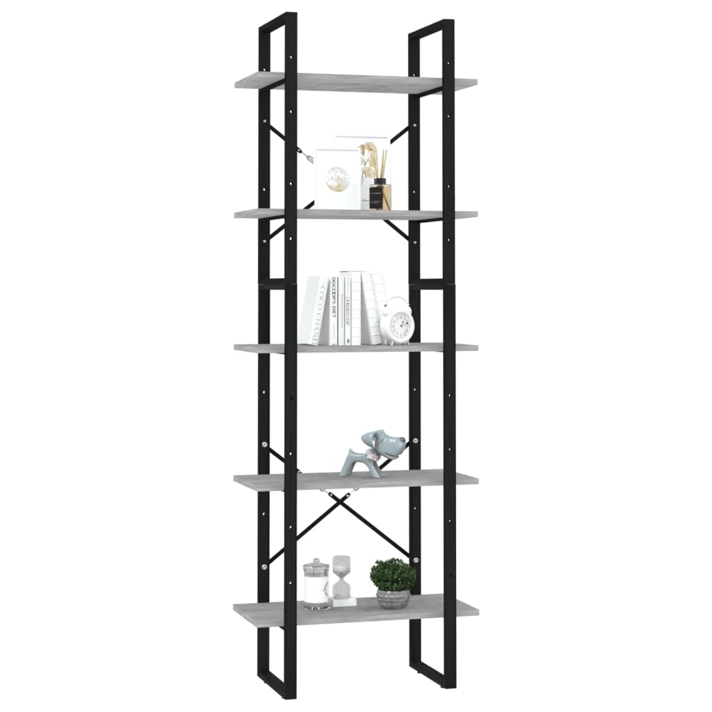 Bookcase, 5 shelves, concrete, 60x30x175cm, wood