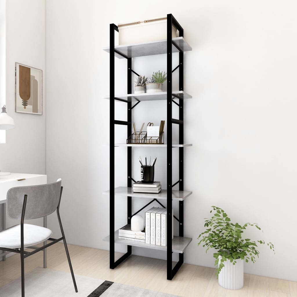 Bookcase, 5 shelves, concrete, 60x30x175cm, wood
