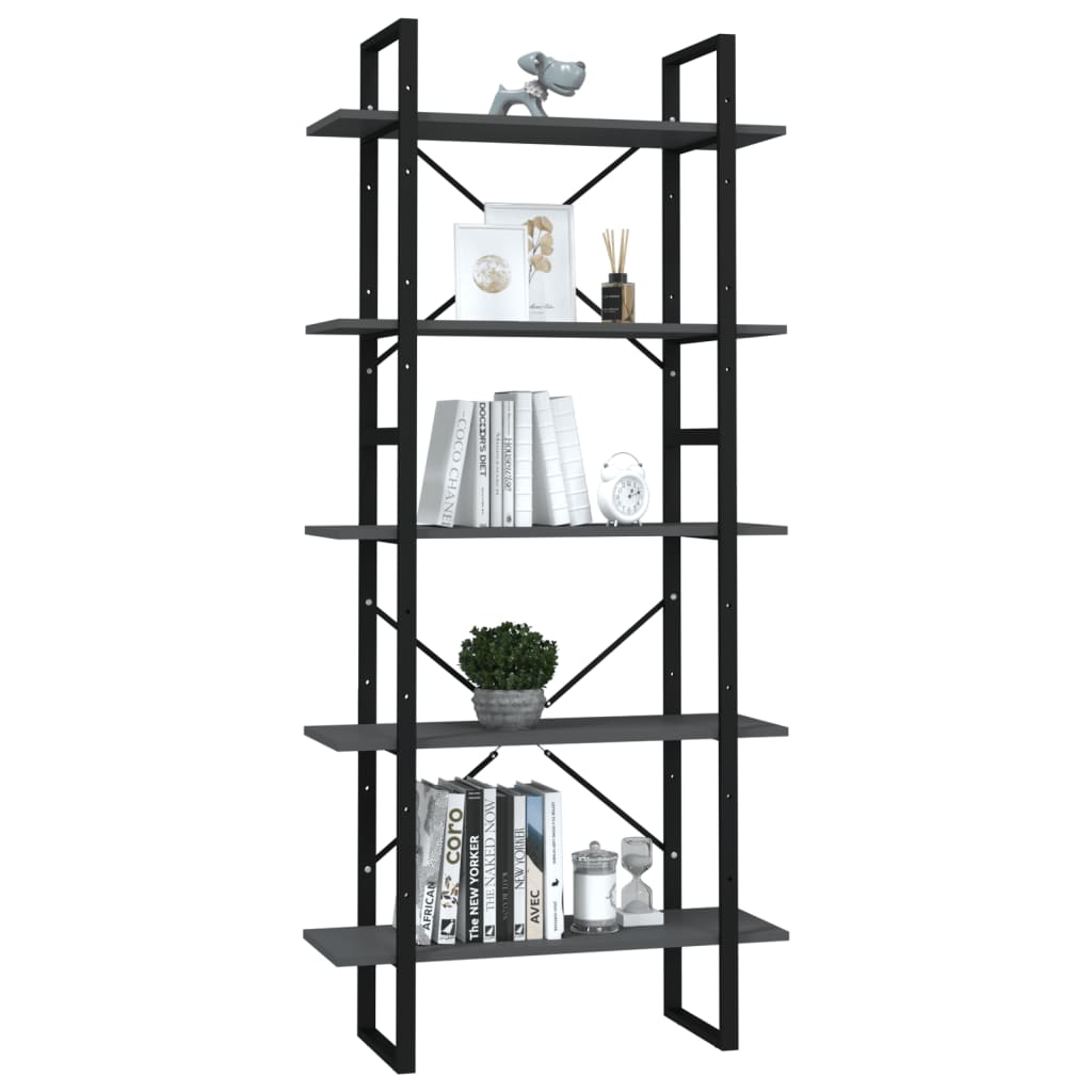 Bookcase, 5 shelves, grey, 80x30x175cm, wood