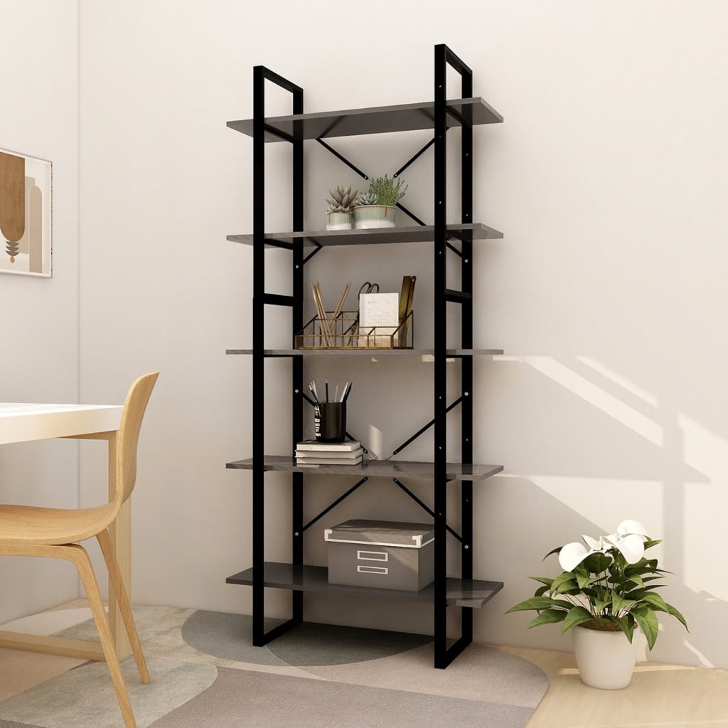 Bookcase, 5 shelves, grey, 80x30x175cm, wood