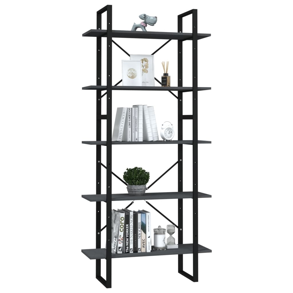 Bookcase, 5 shelves, grey, 80x30x175cm, pine