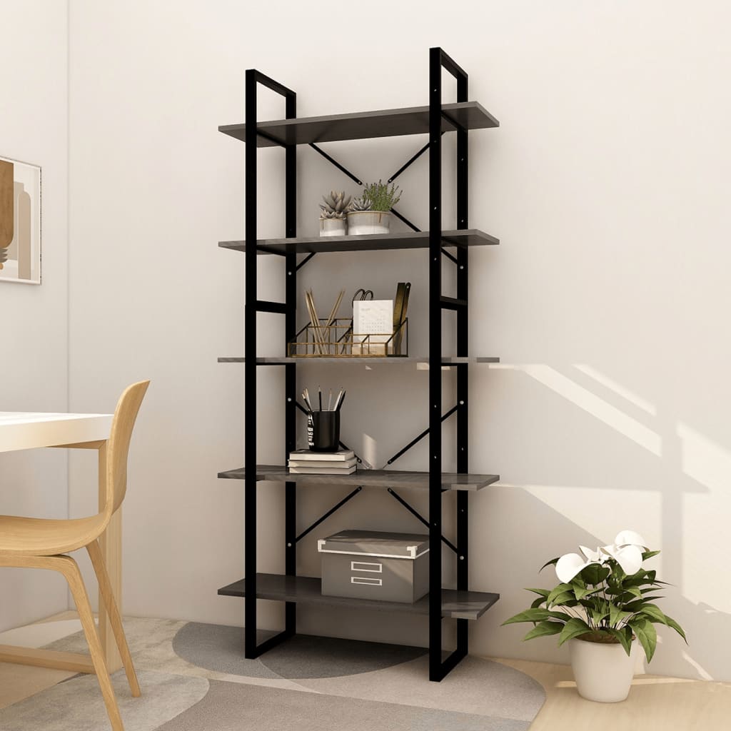 Bookcase, 5 shelves, grey, 80x30x175cm, pine