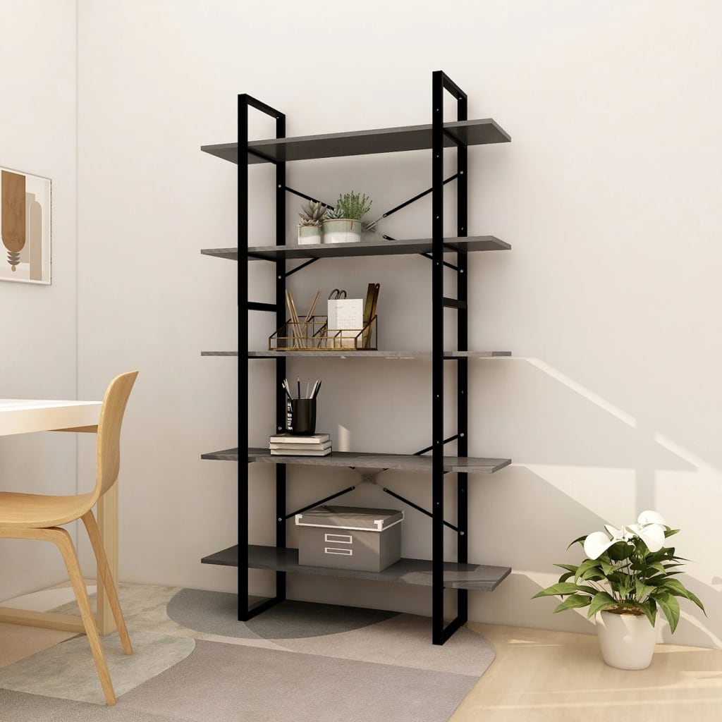 Bookshelf, 5 shelves, grey, 100x30x175cm, pine