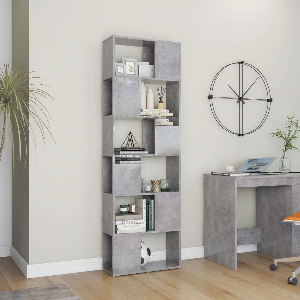 Bookcase/room divider, grey, 60x24x186cm, particleboard