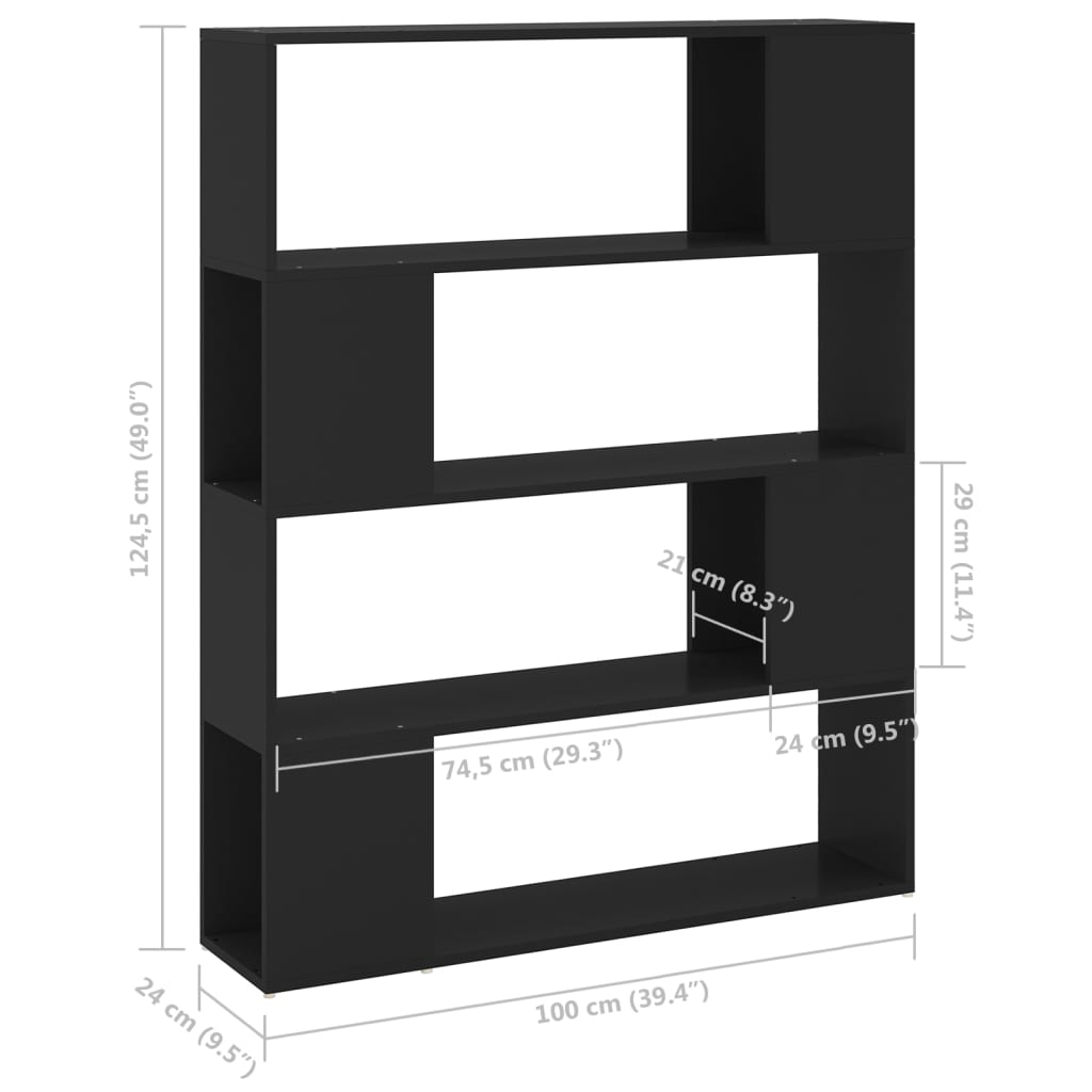 Grāmatu plaukts/istabas sadalītājs, melns, 100x24x124cm