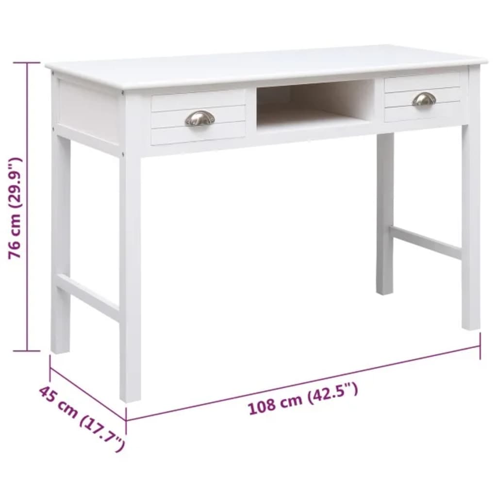 Desk, white, 108x45x76cm, solid paulownia wood