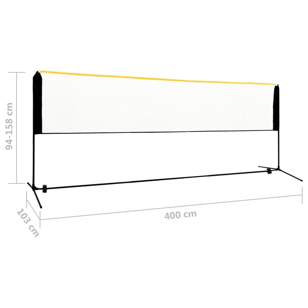 Adjustable badminton net, 400x103x94–158cm, metal