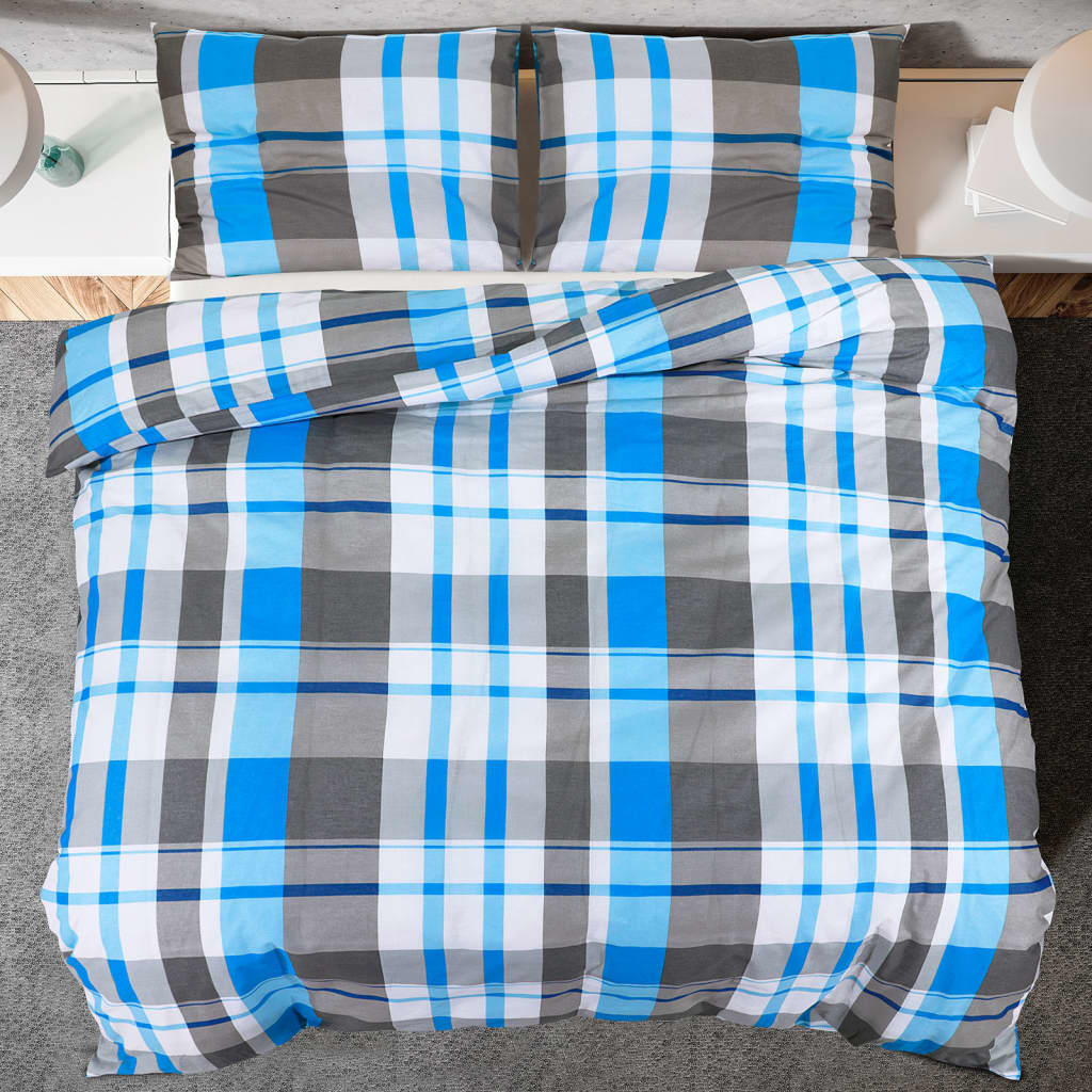 Duvet cover set, blue and grey, 155x220cm, cotton