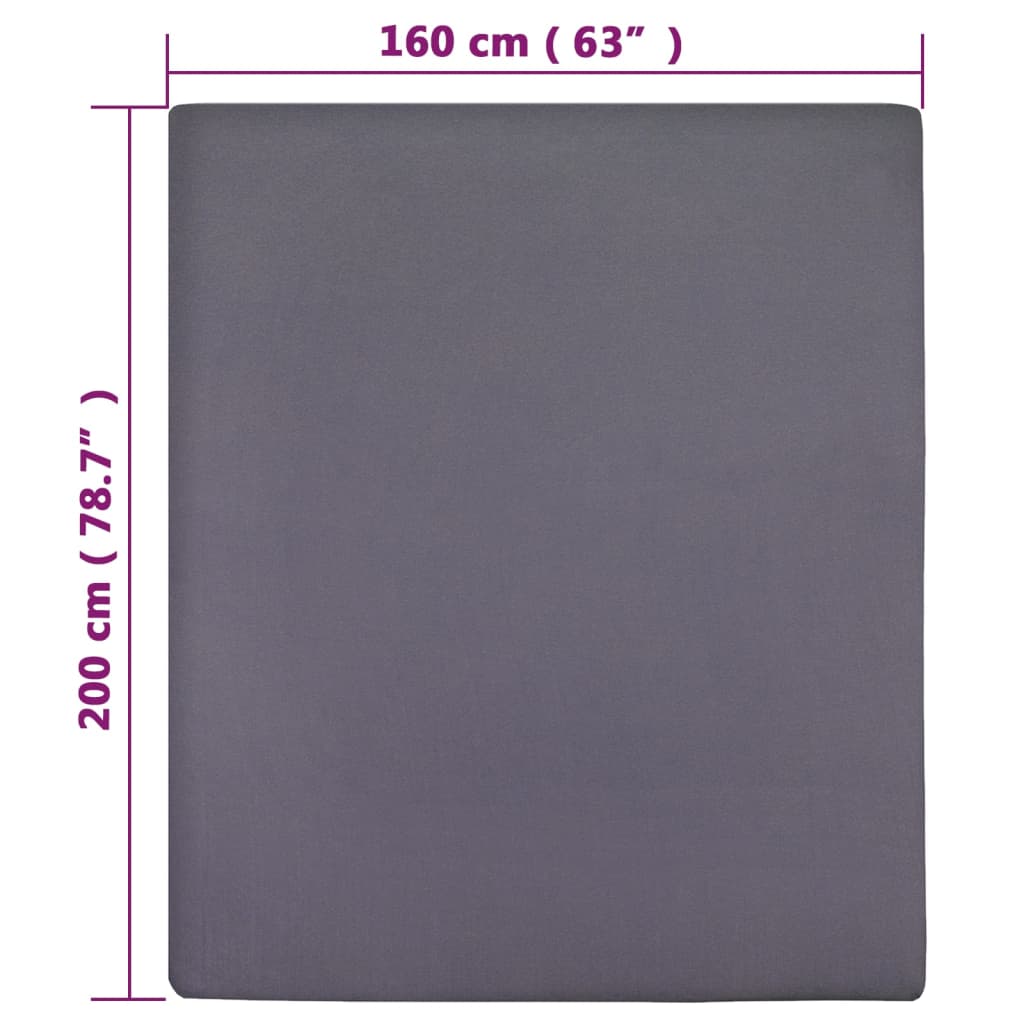 Fitted sheets, 2 pcs., anthracite, 160x200cm, cotton