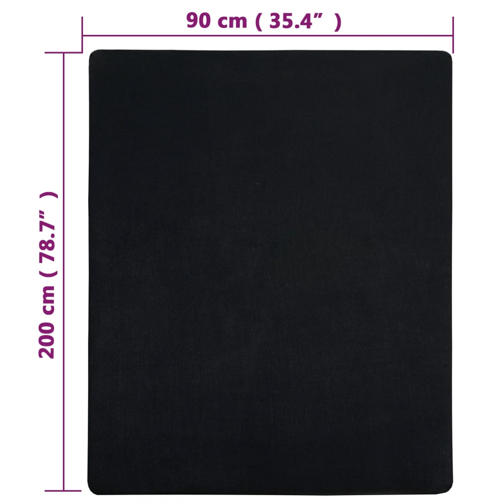 Fitted sheets, 2 pcs, black, 90x200cm, cotton