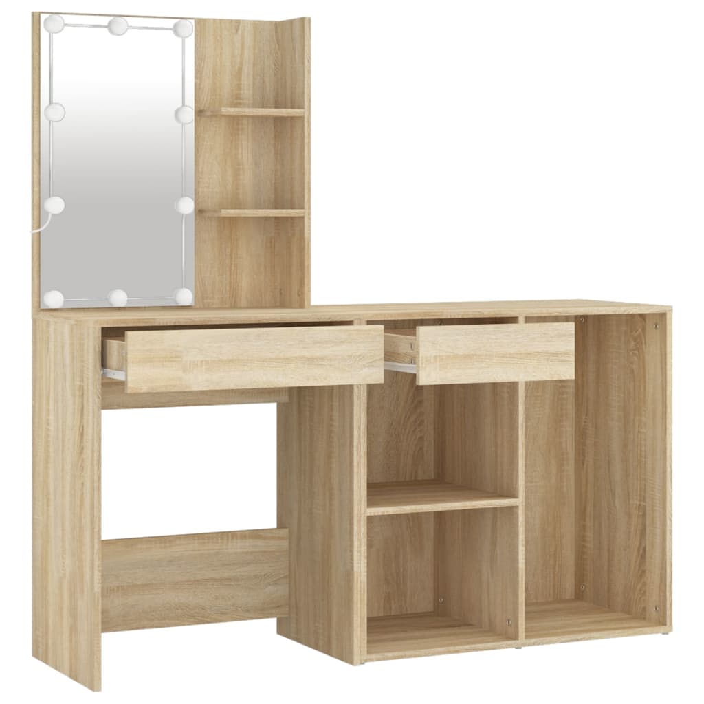 Cosmetic table with LED and cabinet, oak, wood