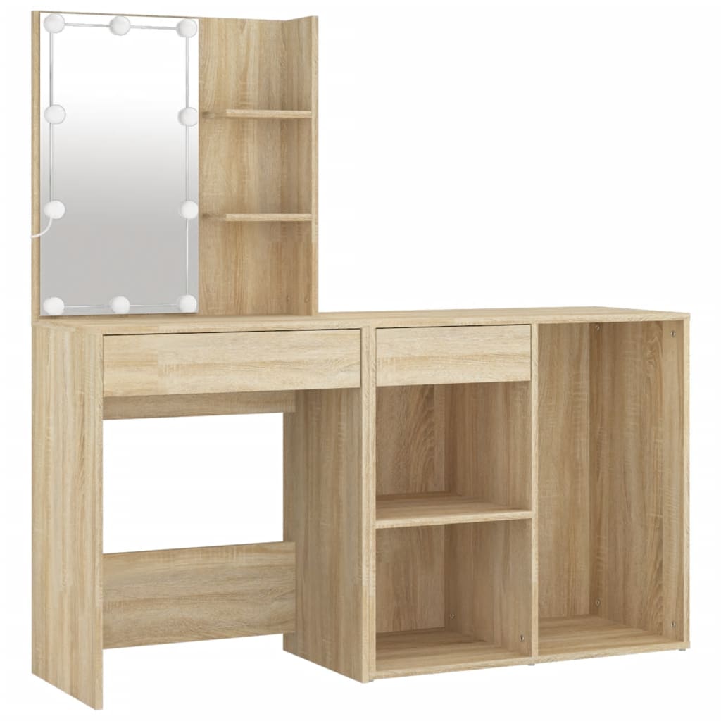 Cosmetic table with LED and cabinet, oak, wood