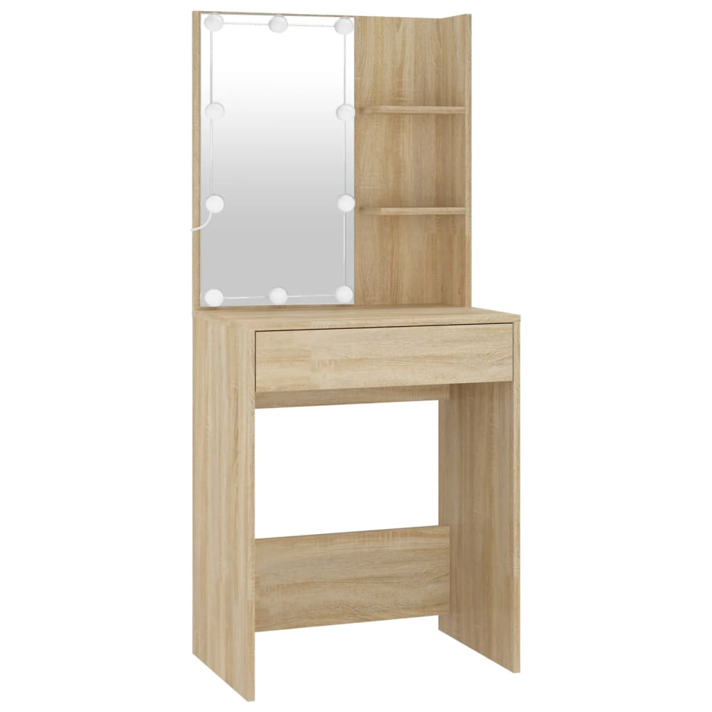 Cosmetic table with LED and cabinet, oak, wood