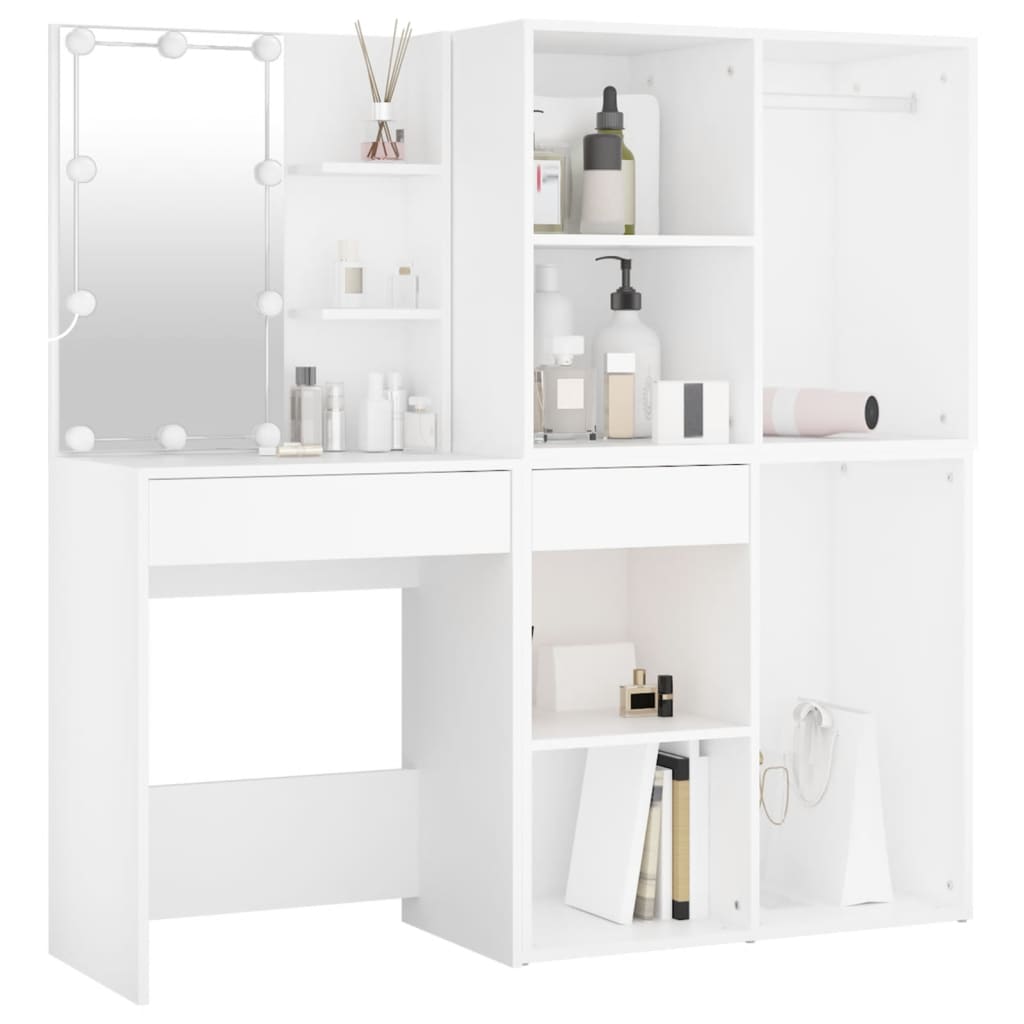 Cosmetic table with LED and 2 cabinets, white, wood