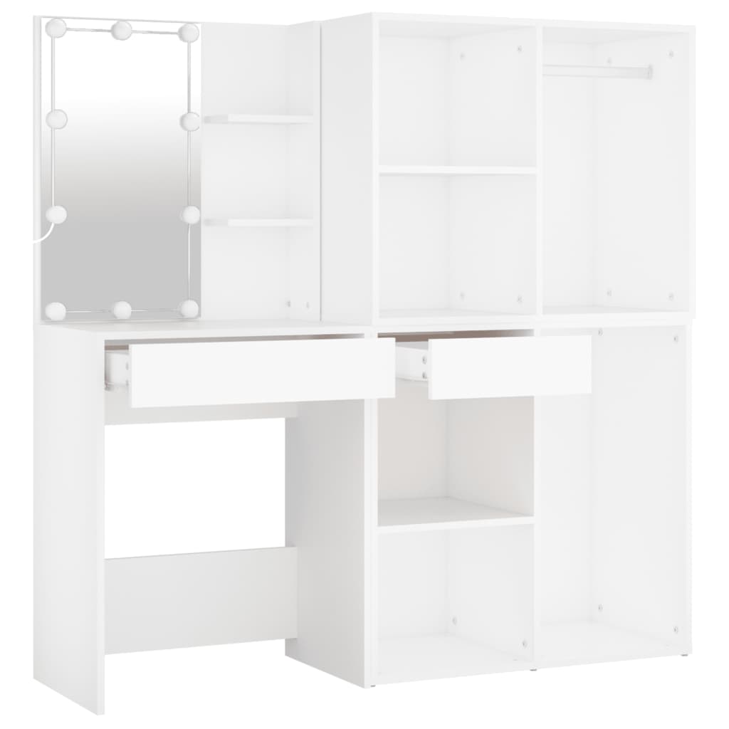 Cosmetic table with LED and 2 cabinets, white, wood