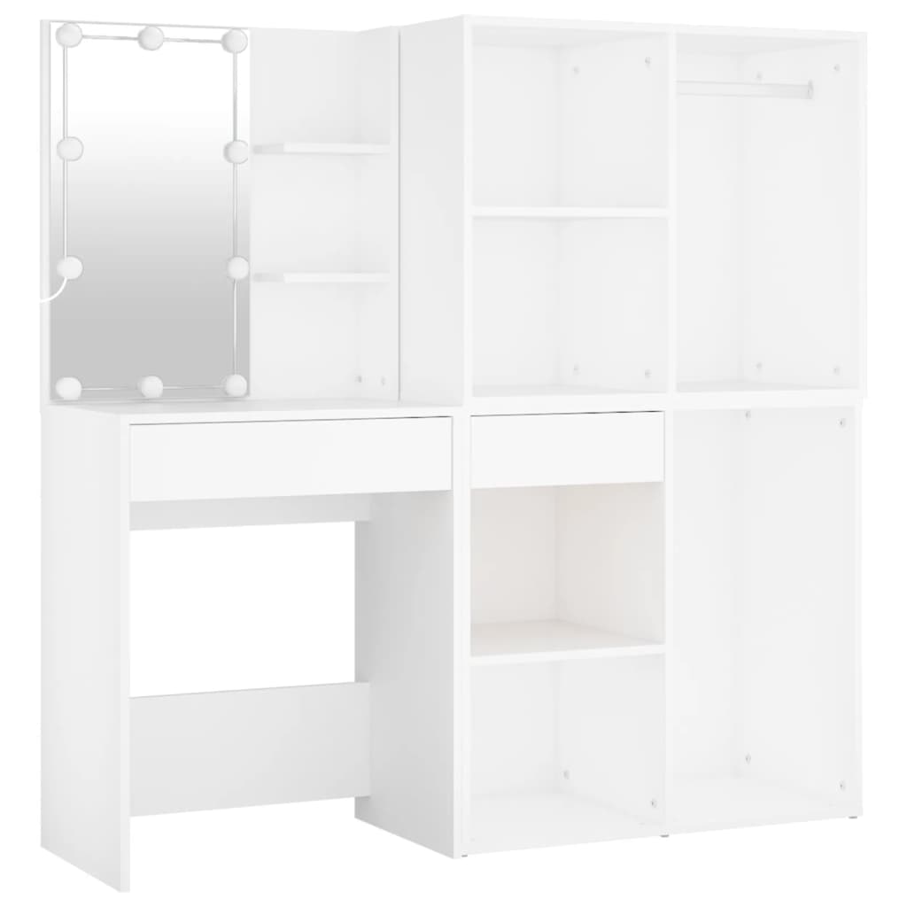 Cosmetic table with LED and 2 cabinets, white, wood
