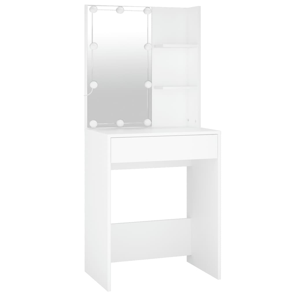 Cosmetic table with LED and 2 cabinets, white, wood