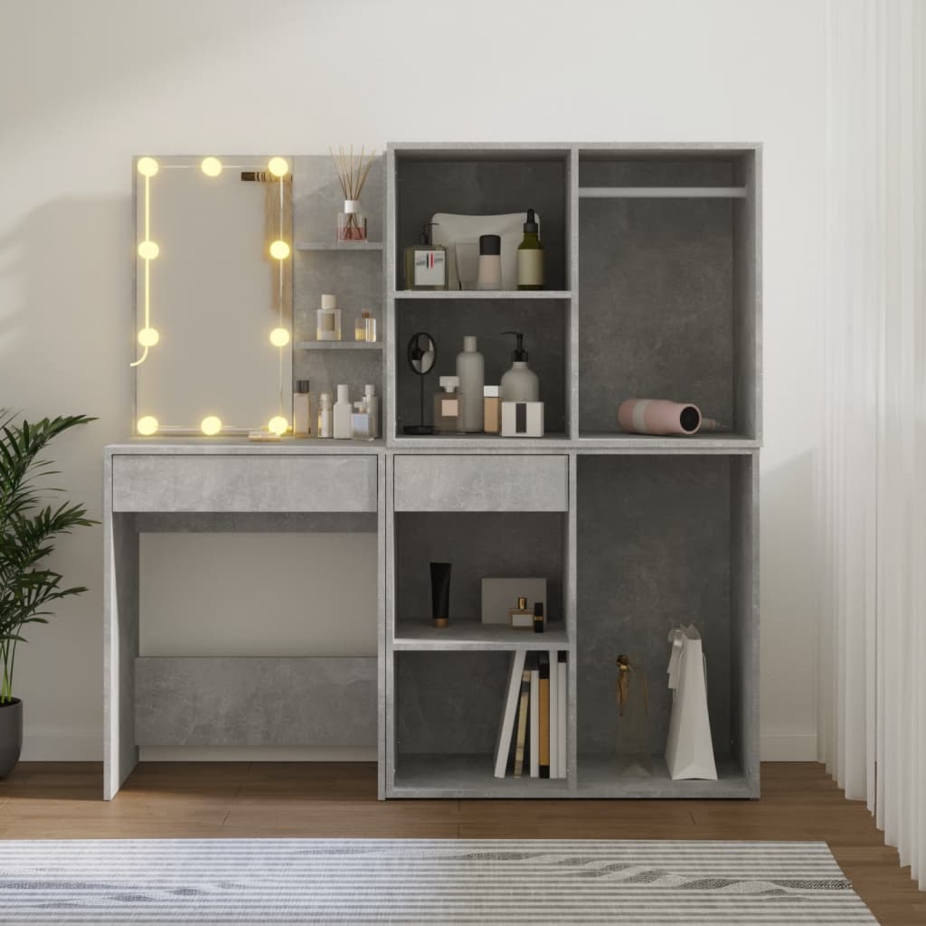 Kosmētikas galdiņš ar LED un 2 skapīšiem, pelēks, koks