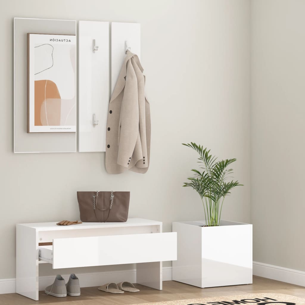 Hallway furniture set, white, engineered wood, high gloss