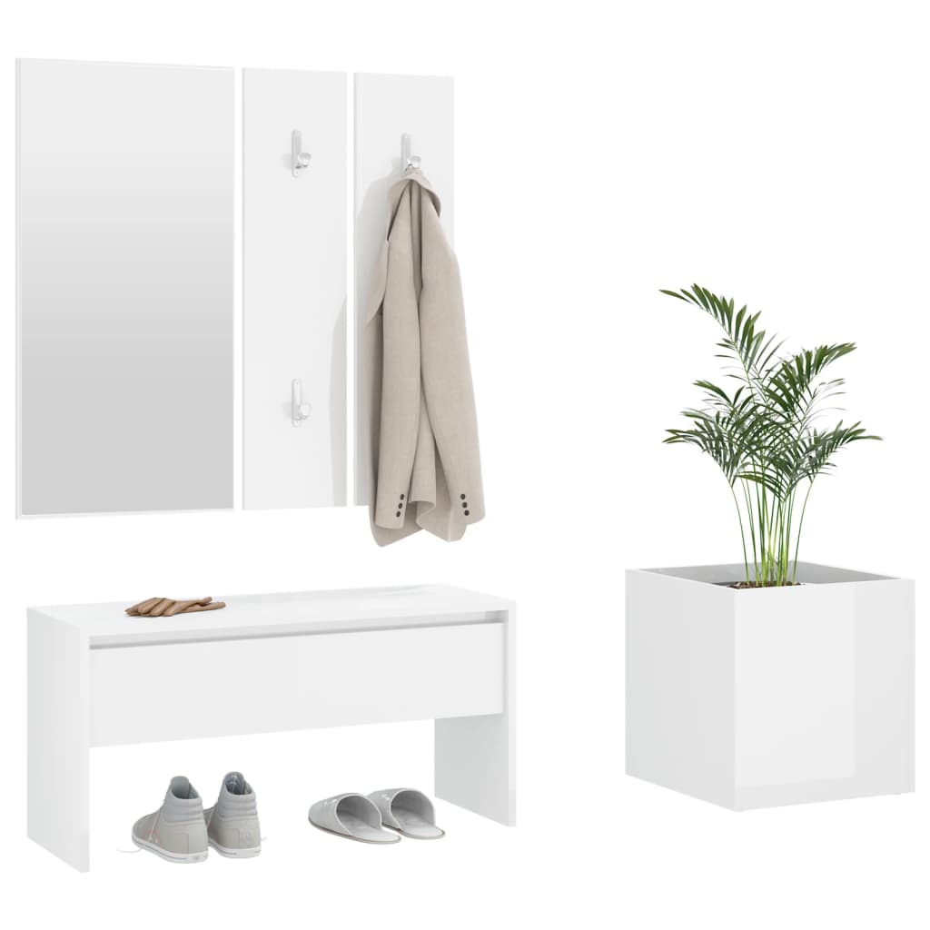 Hallway furniture set, white, engineered wood, high gloss
