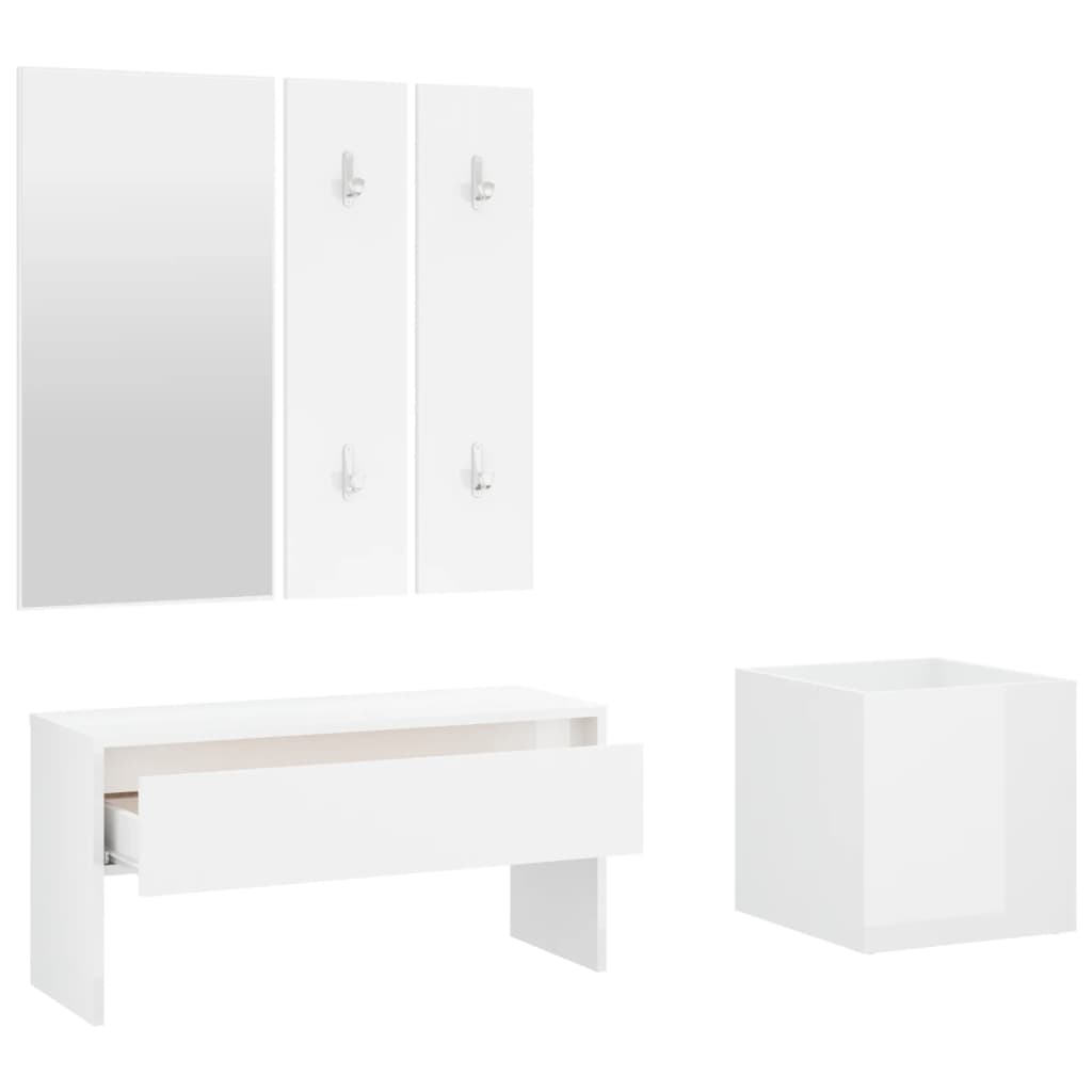 Hallway furniture set, white, engineered wood, high gloss