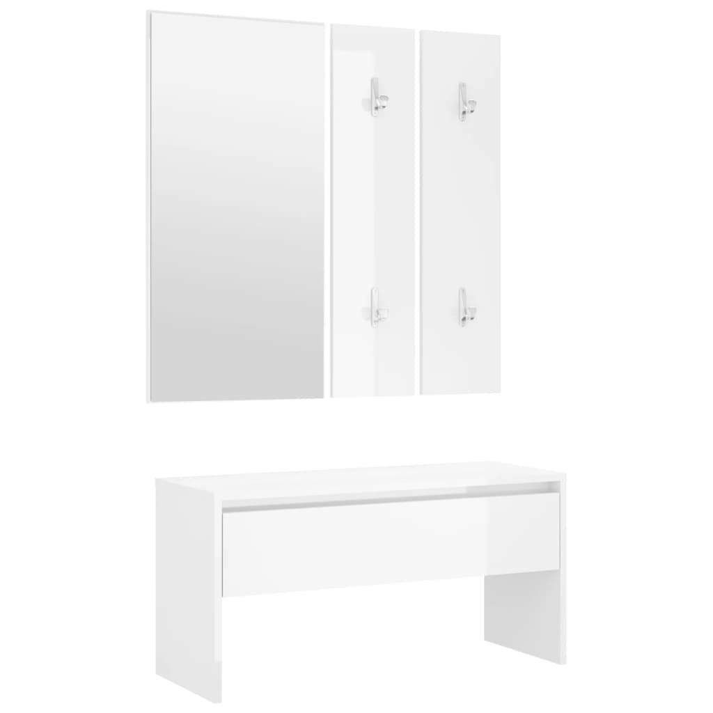 Hallway furniture set, white, engineered wood, high gloss