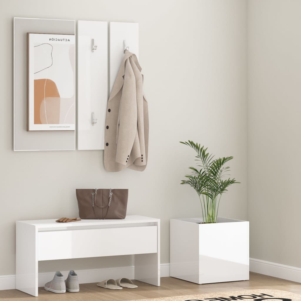Hallway furniture set, white, engineered wood, high gloss