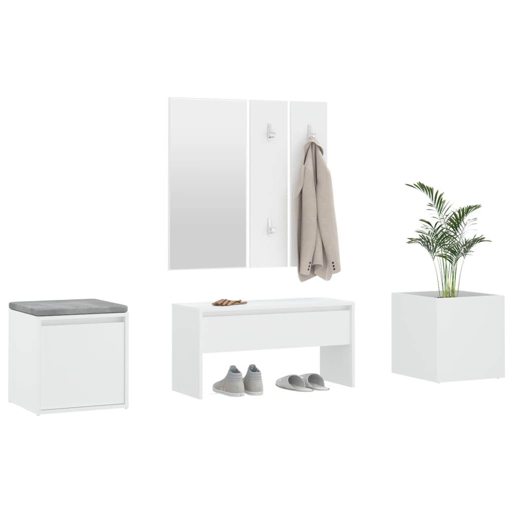 Hallway furniture set, white, engineered wood