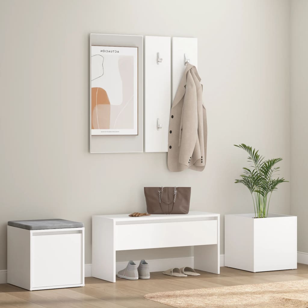Hallway furniture set, white, engineered wood
