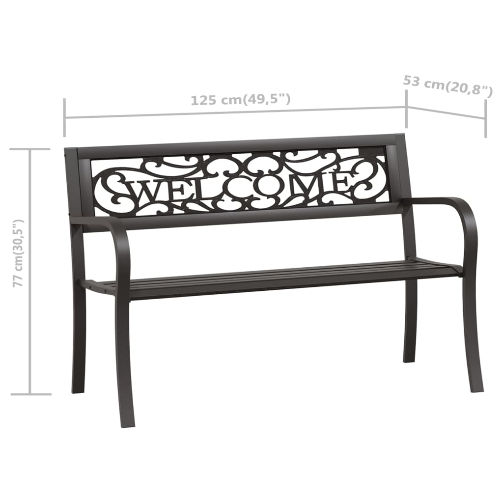 Garden bench, black, 125cm, steel