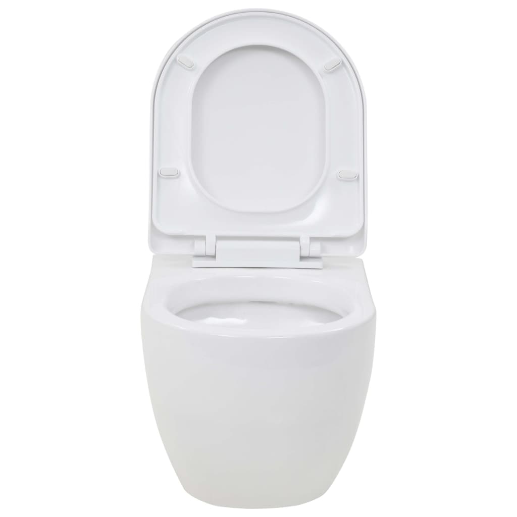 Wall-hung toilet with concealed high cistern, ceramic