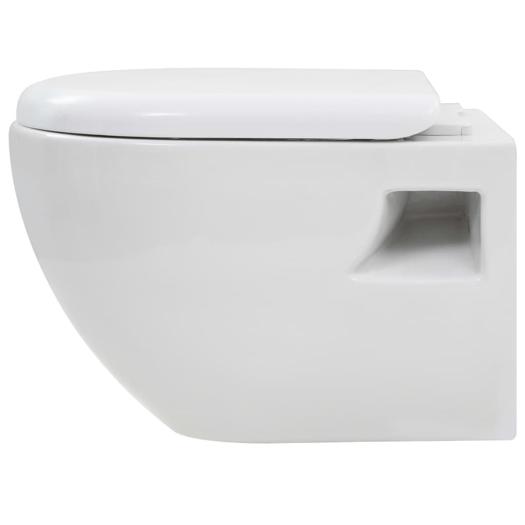 Wall-hung toilet with concealed high cistern, ceramic