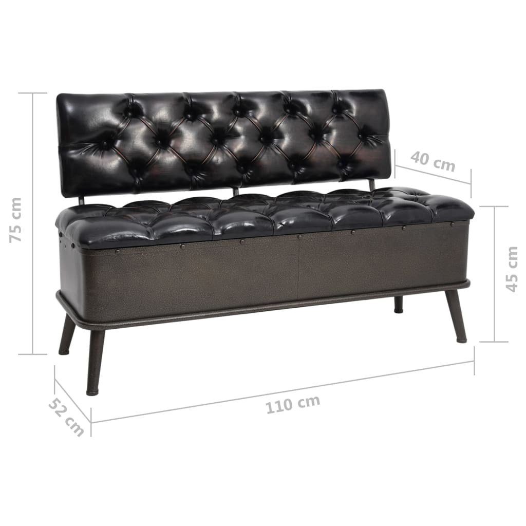 Suoliukas-daiktadėžė su atlošu, juodas, 110cm, dirbtinė oda
