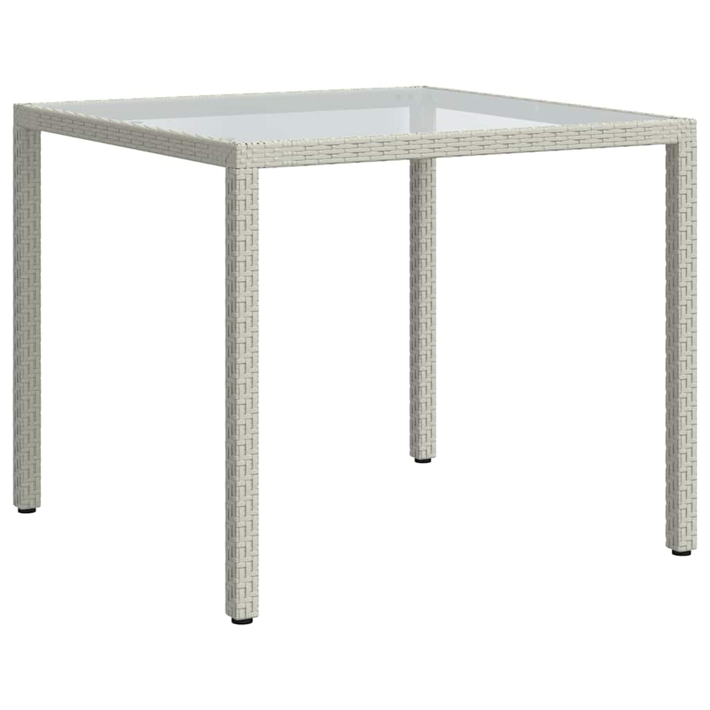 Sodo stalas, baltas, 90x90x75cm, grūdintas stiklas/poliratanas