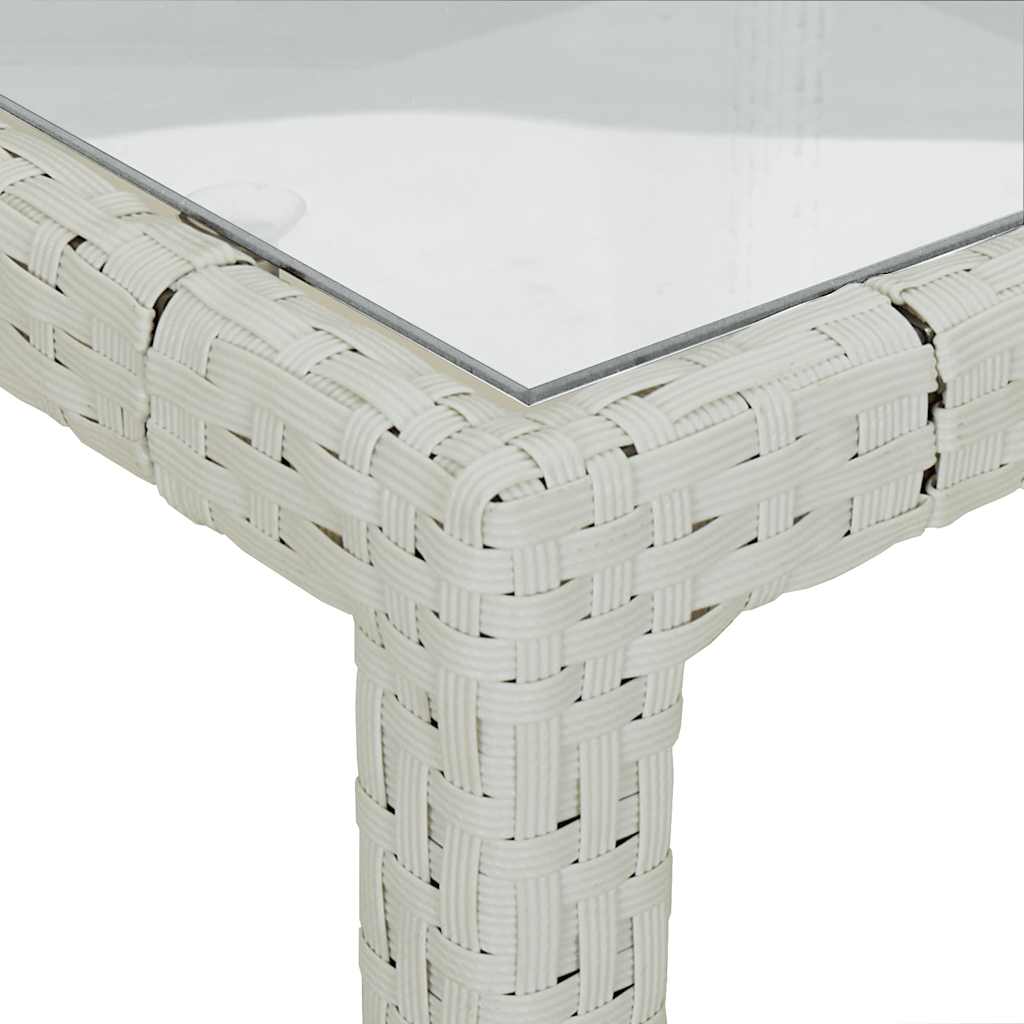 Sodo stalas, baltas, 90x90x75cm, grūdintas stiklas/poliratanas