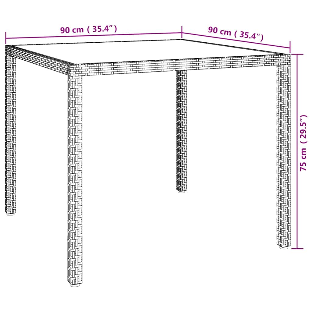 Sodo stalas, baltas, 90x90x75cm, grūdintas stiklas/poliratanas