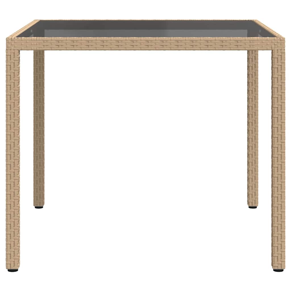 Sodo stalas, smėlio, 90x90x75cm, grūdintas stiklas/poliratanas