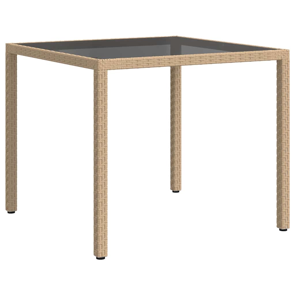 Sodo stalas, smėlio, 90x90x75cm, grūdintas stiklas/poliratanas