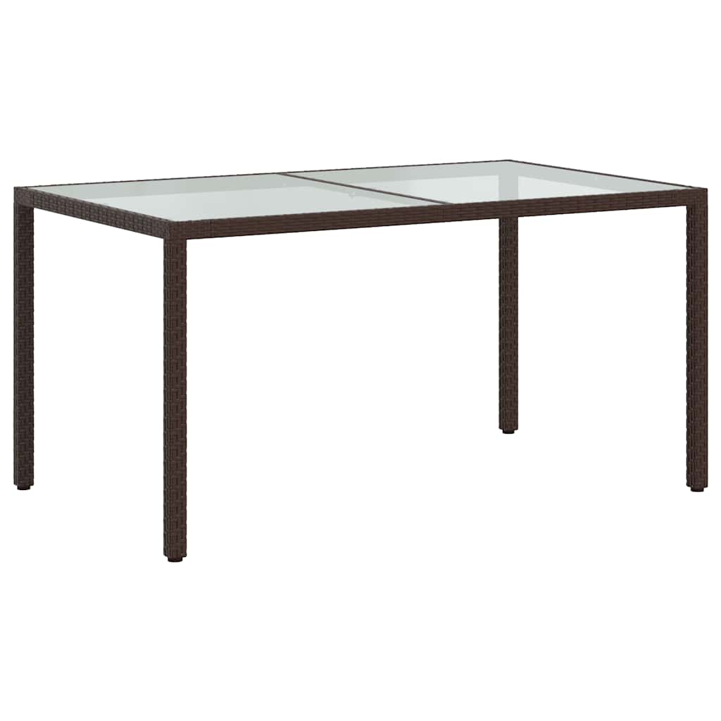 Sodo stalas, rudas, 150x90x75cm, grūdintas stiklas/poliratanas