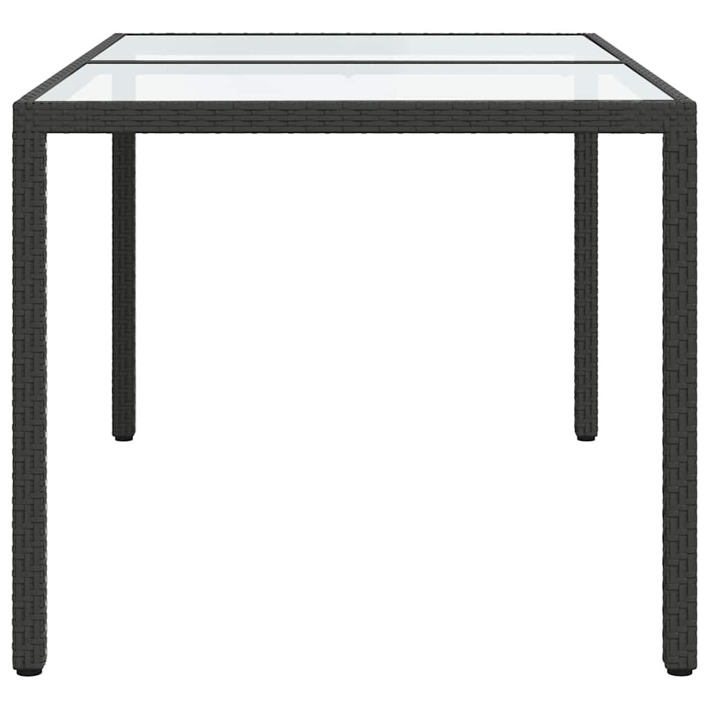 Sodo stalas, juodas, 150x90x75cm, grūdintas stiklas/poliratanas