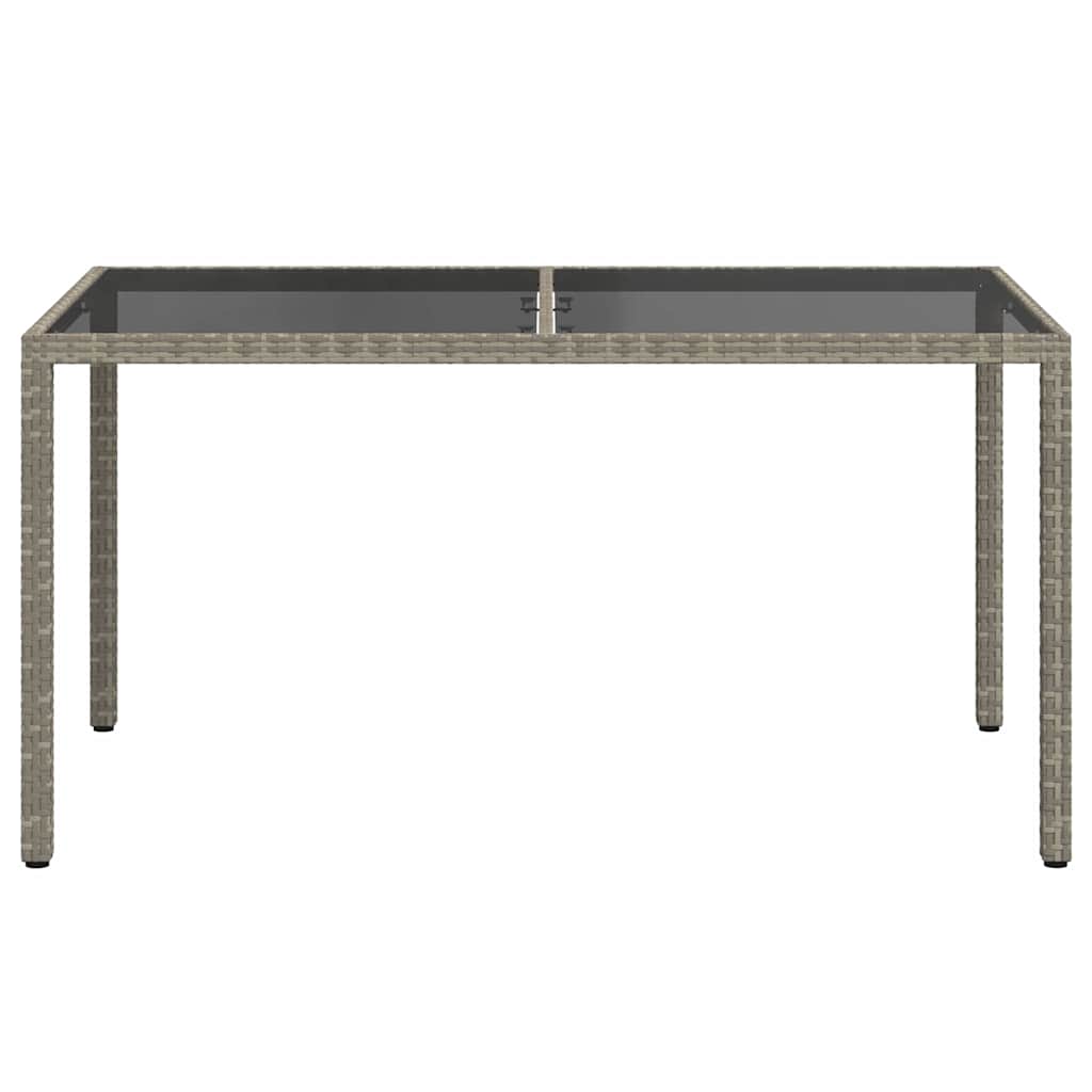 Garden table, gray, 150x90x75cm, tempered glass/poly rattan