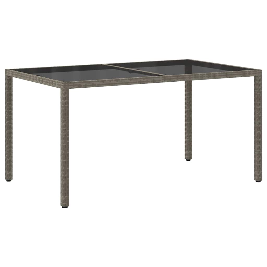 Garden table, gray, 150x90x75cm, tempered glass/poly rattan