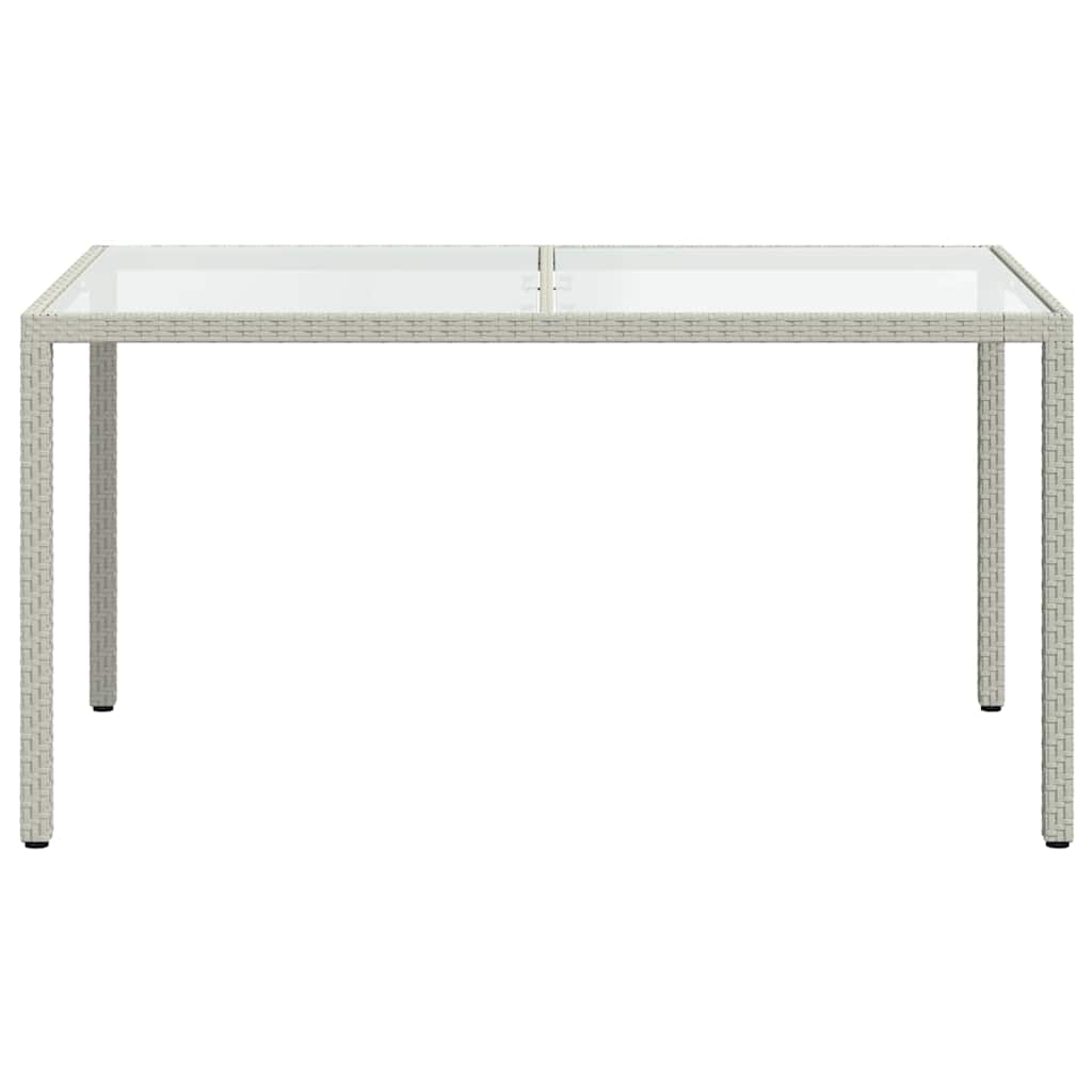 Garden table, white, 150x90x75cm, tempered glass/poly rattan