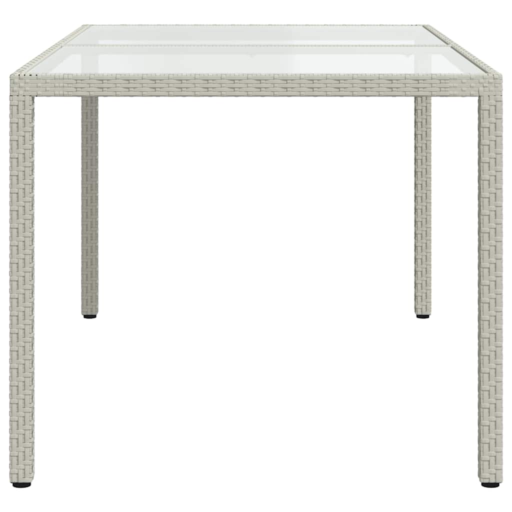 Garden table, white, 150x90x75cm, tempered glass/poly rattan