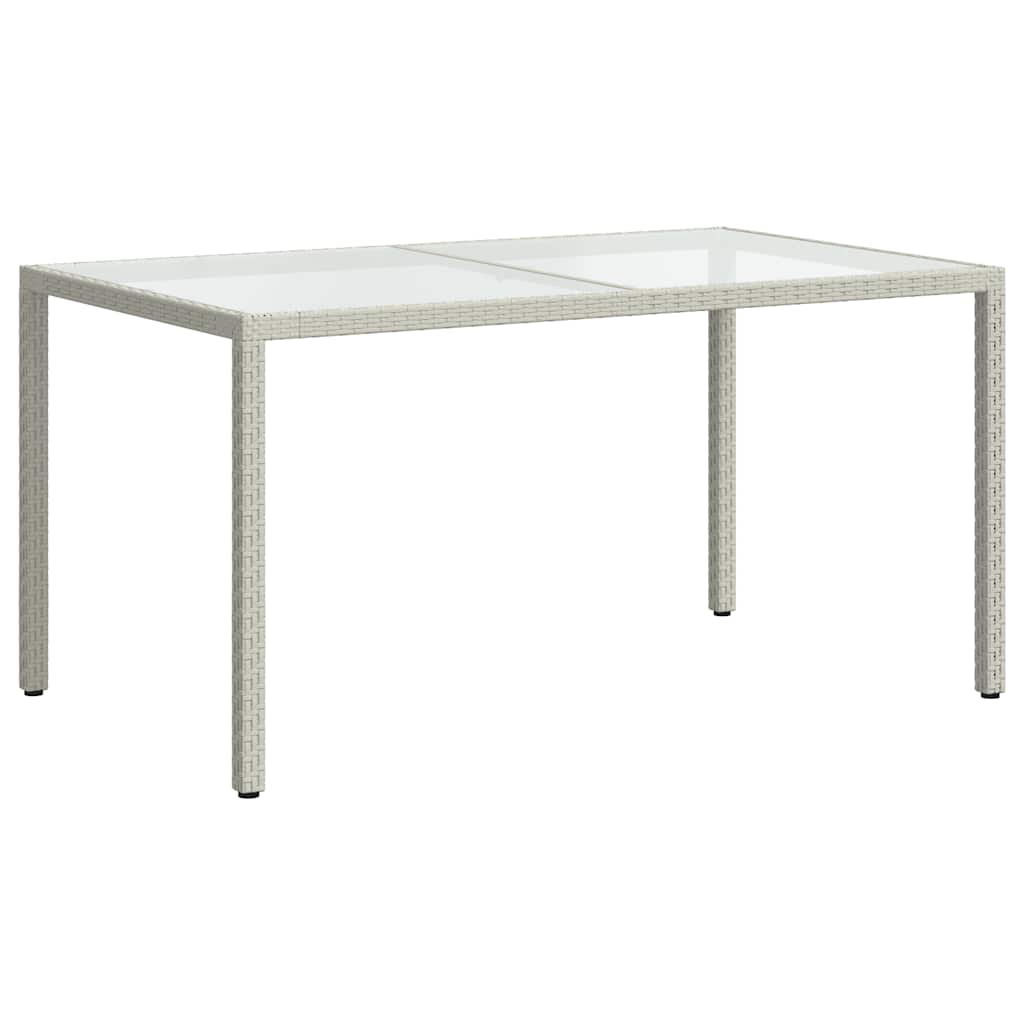 Garden table, white, 150x90x75cm, tempered glass/poly rattan