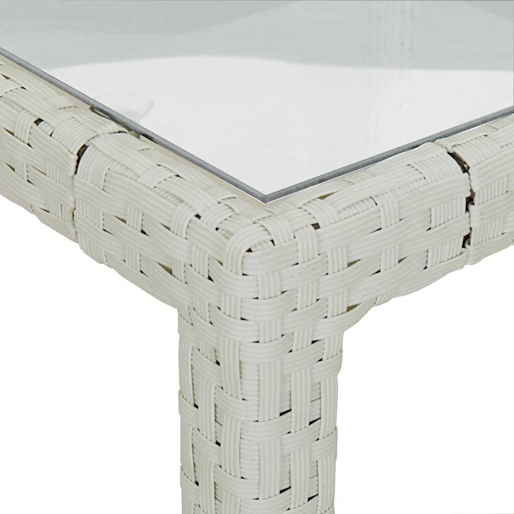 Garden table, white, 150x90x75cm, tempered glass/poly rattan